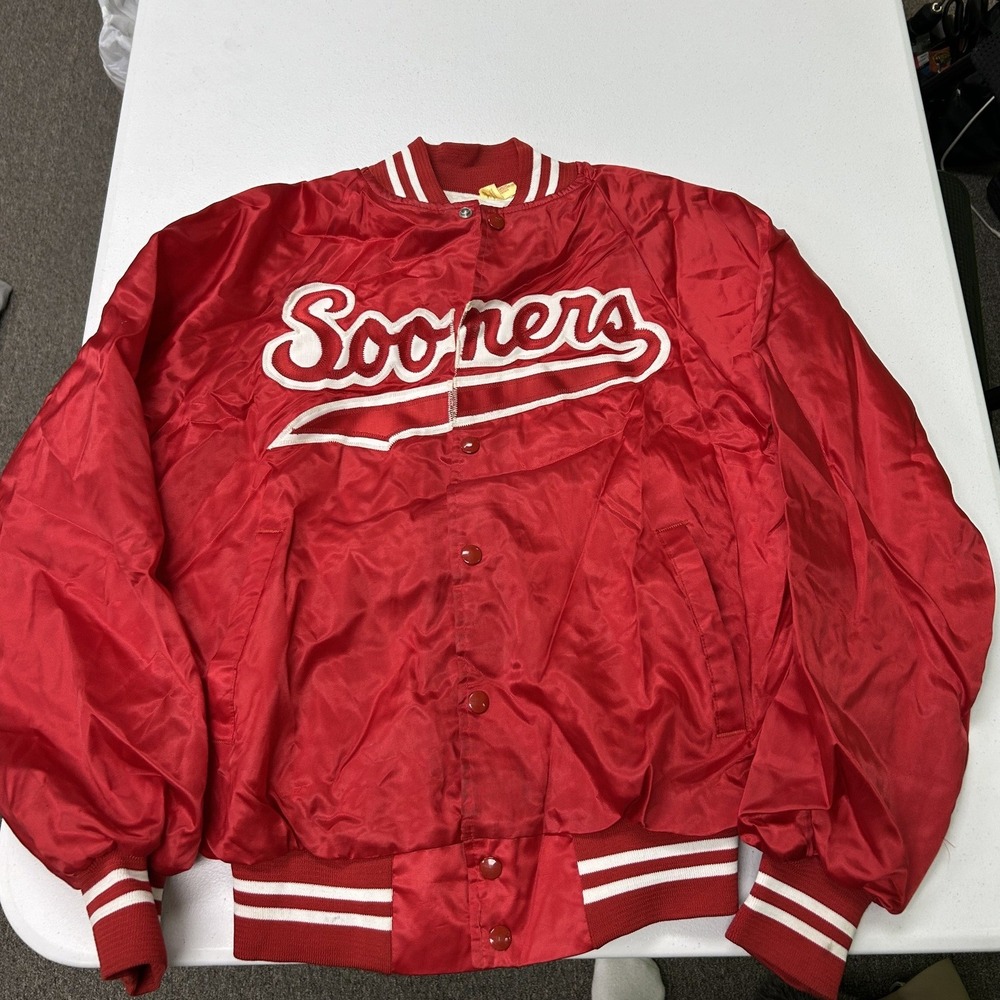 Paramount Oklahoma Sooners Jacket Mens M Red Vintage Satin Varsity Bomber